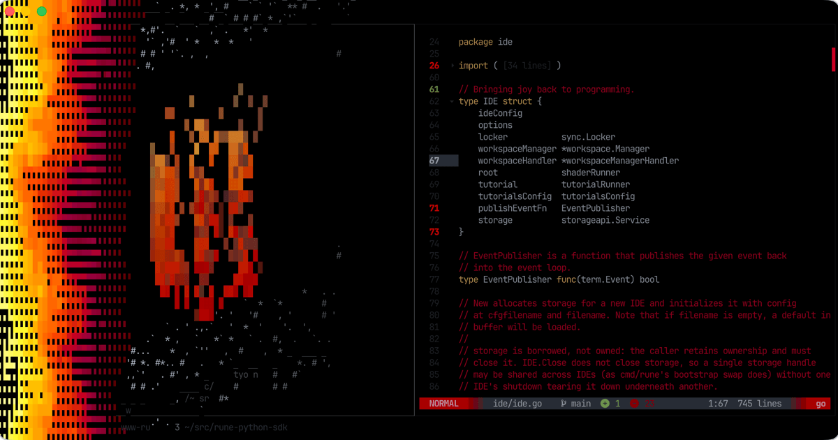 Rune 1.1: adds Python, an Emacs editor, a symbol index and is now free